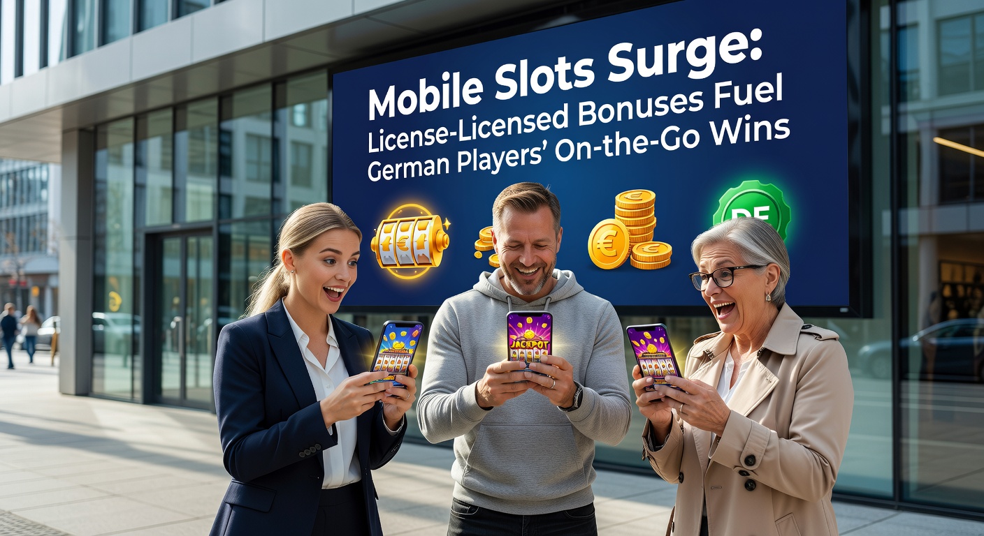 Deutscher Spieler mit Smartphone in der Hand, Gewinnanimationen auf dem Display, im urbanen Setting unterwegs